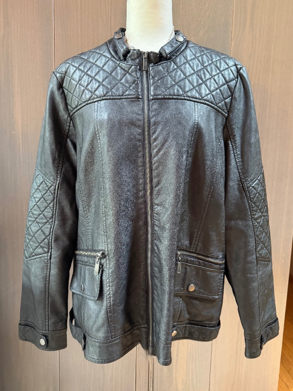 BLANC NOIR BNCI Black Moto Jacket Faux Leather 1X